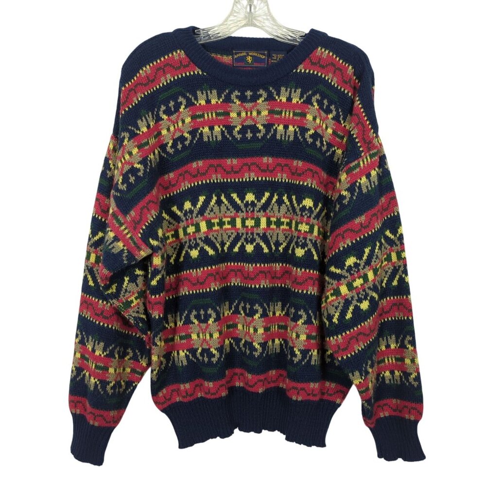 Vintage Apparel Workshop blue Sweater XL Geometric Southwestern Aztec 80s 90s